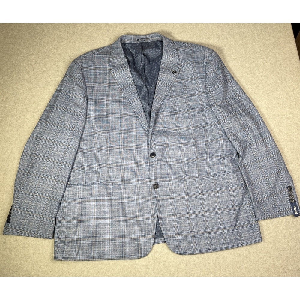 New Crown & Ivy Men's 54R Blue Plaid Sport Coat Blazer Double Vented Stretch